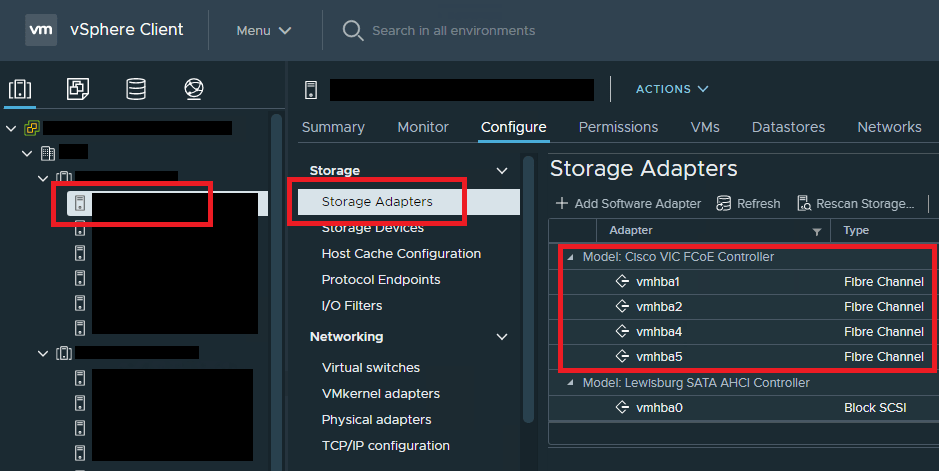 Reset vmhba storage Fibre Channel adapter on ESXi&nbsp;host