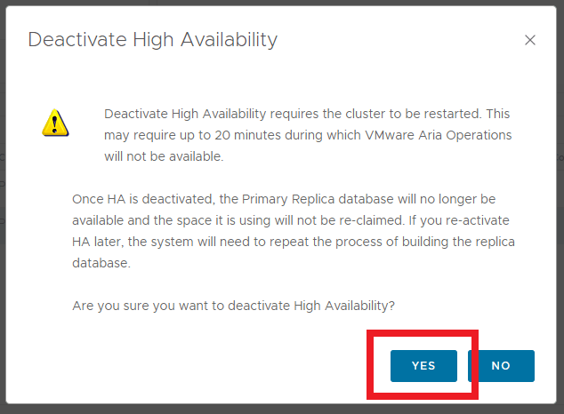 Deactivate Aria Operations HA (High&nbsp;Availability)